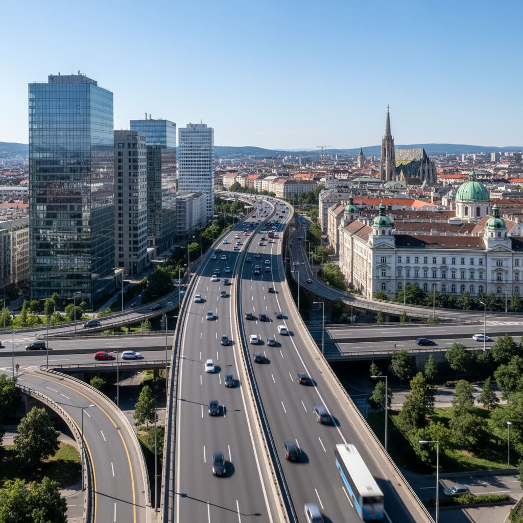 Vienna highway with live traffic